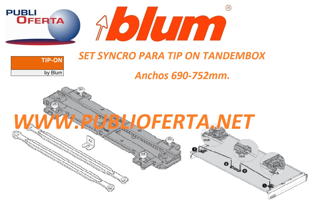 Blum Set-SYNCRO TANDEMBOX TIP-ON P/Anchos 690-752mm.